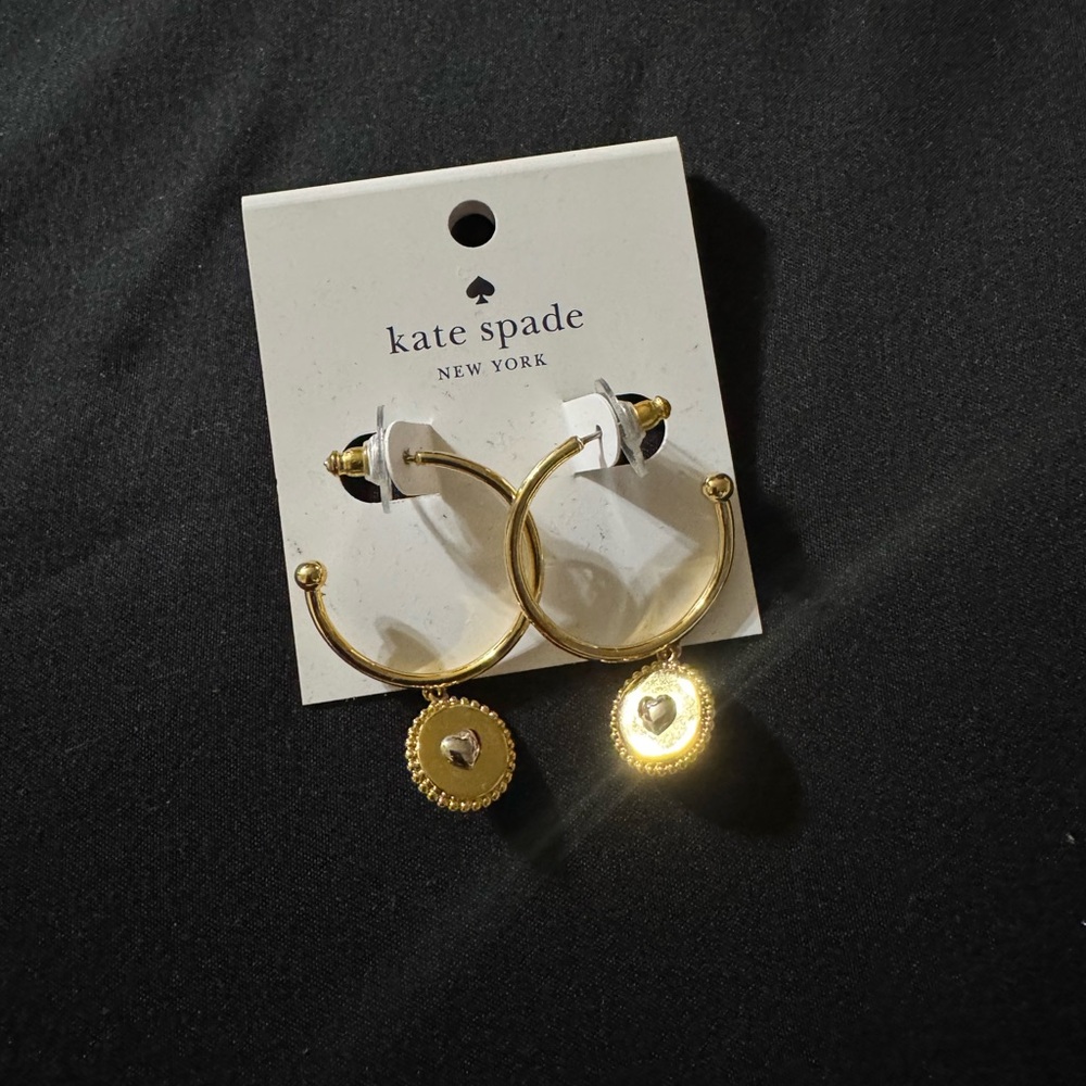 Kate Spade Gold Hoop Earrings with Heart Charm